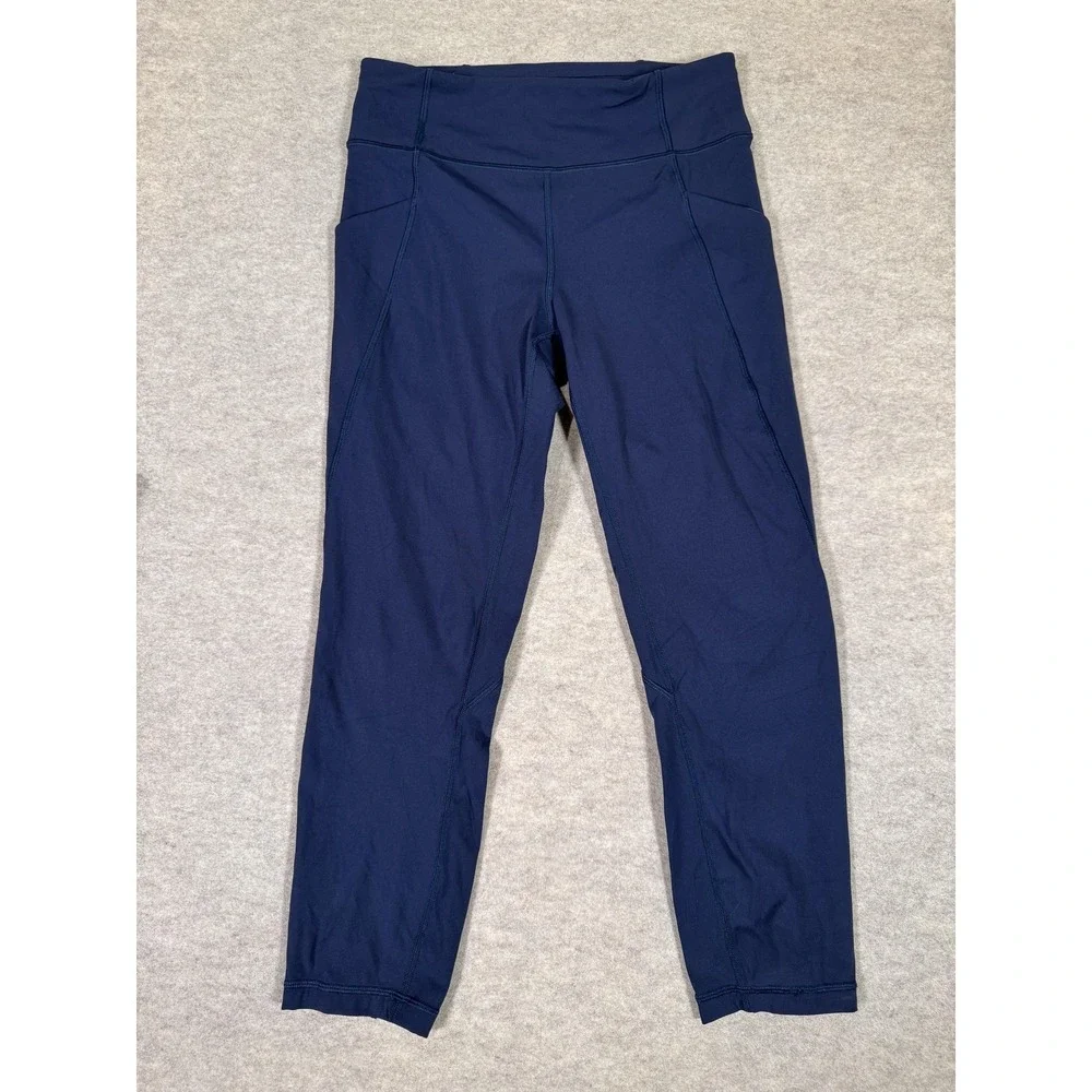 Lululemon Leggings Womens 8 Blue High Rise Cropped Pockets Yoga Athletic Gym